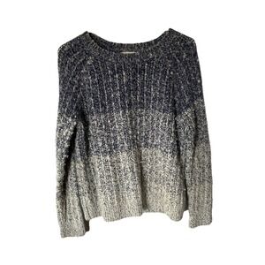 Lucky Brand Women's Cable Knit Sweater Wool Blend Blue Color Block Size L